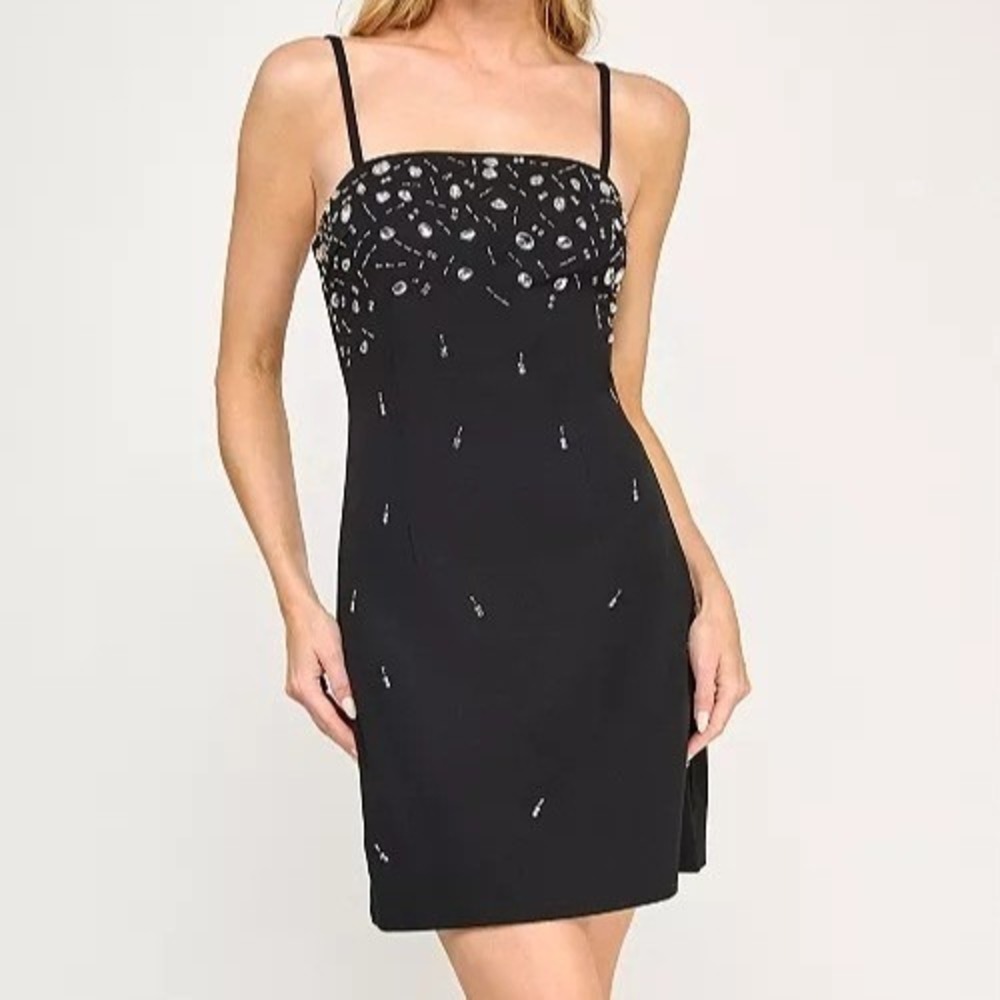 BCX Rhinestone Bodycon Sleeveless Black Short Dress Juniors Size XXS NWT